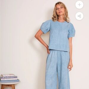 Blue Textured Short Sleeve Top dRA Los Angeles | mojito cloud